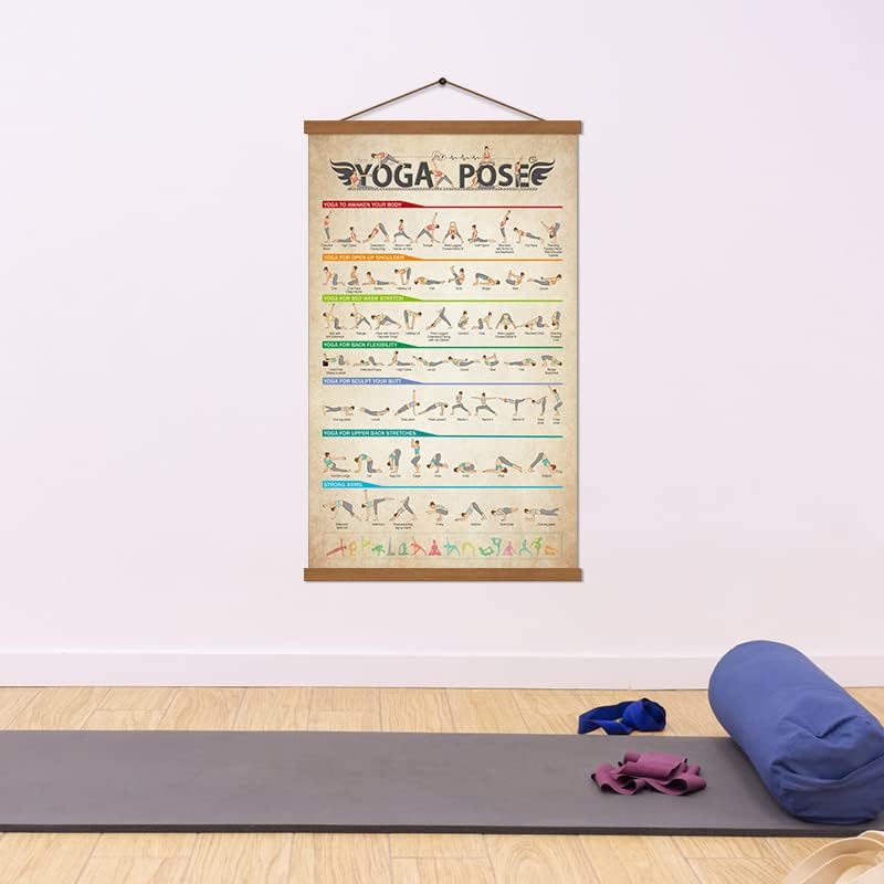SAGUEYU Yoga Poses Poster Vintage Home Gym Full Body Workout Beginner Yoga Position Chart Canvas Prints Yoga Lover Gift 16" X 27" with Frame - Image 2